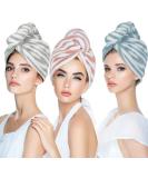 Laluztop Hair Towel Wrap 3 Pack - Ultra Soft & Absorbent Hair Drying Towels for Curly, Long, Thick Hair - Anti-Frizz Hair Turban Set in Grey, Pink, Blue - Buy Online on GoSupps.com