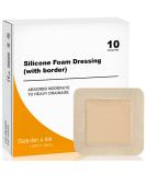 Carbou Silicone Foam Dressing 4x4 with Gentle Border - Waterproof, High Absorbency Wound Care Bandage for Pressure Sore, Leg Ulcer, Diabetic Ulcer - 10 Pack - Buy Online on GoSupps.com