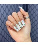 Justotry 24 pcs Floral Fake Nails - Sage Green French Press on Nails with Leaf Patterns | Ballerina Stick on False Nails for Women - Acrylic Coffin Medium Nails with Glue for Nail Art - Buy Online on GoSupps.com
