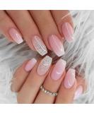 Foccna French Tip Press-On Nails - Medium Gradient Glossy Pink Coffin Nail Tips with Bling | 24PCS Artificial Manicure for Women & Girls - Buy Online on GoSupps.com