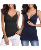 Joweechy Nursing Tank Top V Neckline - Maternity Clothes M Black/Navy (2pcs) - Buy Online on GoSupps.com