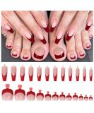 48 Pcs French Tip Square Press on Nails & Toenails Set - White Pink Medium Coffin Glossy False Nails for Women & Girls with Adhesive Glue & Nail File - Buy Online on GoSupps.com