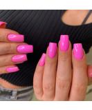 Hot Pink Press on Nails - Medium Square Coffin Style | Thick Reusable Gel Acrylic False Nails | 24 Glossy Solid Color Set - SXVME - Buy Online on GoSupps.com