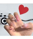 Nude Heart Medium Acrylic Press on Fake Nails Set - 24 Bear Diamond Coffin False Nails with Glue Tabs | Glossy Full Cover Stick on Nails for Women - JP1360 - Buy Online on GoSupps.com