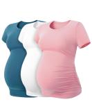 LAPASA Maternity Tops: Soft Modal Cotton Pregnancy T-shirts - Dark Green/Pink/Off White - Buy Online on GoSupps.com