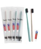 Pack of 50 Disposable Toothbrushes with Toothpaste, Individually Wrapped Travel Kit for Adults & Kids - Ideal for Hotels, Nursing Homes & Charity - Apricot + Green - Buy Online on GoSupps.com