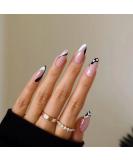Justotry Cow Print Oval False Nails - 24 Pcs Short Black French Press On Nails with Nail Glue - Funky Nude Almond Stick on Nails for Women - Nail Art Essential - Buy Online on GoSupps.com