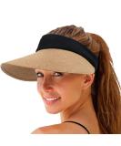 Women's Foldable Straw Sun Visor Hat - Wide Brim Beach Cap for Summer UV Protection in Korean Style - Khaki - Buy Online on GoSupps.com