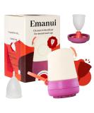 Shop Emanui Starter Kit: Portable Menstrual Cup Size S - Eco-Friendly Safe & Comfortable Period Alternative with Cleaner Sterilizer - Buy Online on GoSupps.com