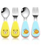 Conscious Children's Cutlery Set - 4 PCS BPA Free Baby Spoon & Fork - Stainless Steel with Animal Pattern - Ideal for 1 Year+ - Yellow & Blue - Buy Online on GoSupps.com
