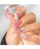 Sethexy Long Coffin False Nails - Handmade Glittering 3D Crystal Heart Chain Press-On Acrylic Nails for Women & Girls - Perfect for International Shipping - Buy Online on GoSupps.com