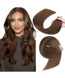 YDDM Real Hair Tape In Extensions - 20pcs 40cm Chocolate Brown Invisible Skin Weft - 16 Inch (4#) - Premium Quality Hair Extensions - Buy Online on GoSupps.com