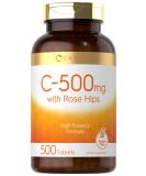 Carlyle Vitamin C 500mg with Rose Hips | 500 Tablets | High Potency, Vegetarian, Non-GMO & Gluten-Free - Buy Online on GoSupps.com