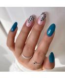 Justotry 24 Pcs Almond Navy Blue French Press on False Nails - Short Nude Fake Nails with Nail Glue - Pastel Oval Stick-on Nails for Women - Buy Online on GoSupps.com