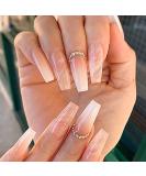 Coffin False Nails Long Nude Press On Acrylic Stick On Nails - 24pcs for Women and Girls - Buy Online on GoSupps.com