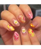 24 Pcs Flower Press on Nails Short  Almond French Tips Fake Nails Short Glue on Nails  Sun Flower False Nails with Glue Stickers  Cute Acrylic Nails Short for Women and Girls 8 - Buy Online on GoSupps.com