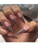 Justotry 24 Pcs Tartan Stiletto Fake Nails - Long Black French Press on Nails with Beautiful Pink Almond Patterns - Acrylic Extra Long False Nails for Women with Glue - Nail Art Black & Stiletto - Buy Online on GoSupps.com