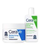 CeraVe Moisturizing Cream & Hydrating Face Wash Combo - 12oz Cream + 3oz Travel Cleanser - Buy Online on GoSupps.com