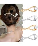 Ahoney 4 Pcs Pearl Hairpins for Women - Fancy French Hair Clips for Thick Hair (Silver+Gold) - Buy Online on GoSupps.com