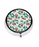 IBILIU Cute Sloth Pill Case - Portable 3 Compartment Metal Organizer with Tropical Palm Leaves | Ideal for Vitamins & Medicine | 2x2 Inch - Buy Online on GoSupps.com