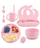 Baby Feeding Set - Silicone Bib, Suction Divided Bowl, Spoon & Fork - Toddler Utensils - Pink (6 Months) | Baby Led Weaning Supplies - Buy Online on GoSupps.com