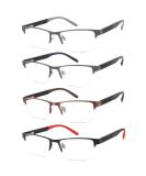 4 Pack Men's Reading Glasses - Blue Light Blocking Anti-UV Metal Frame - 1.5x Magnification Includes Pouches - Stylish Blue Red Brown Grey Options - Buy Online on GoSupps.com