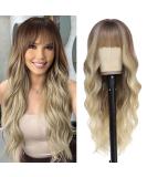 26'' Ombre Blonde Long Wavy Curly Wig with Bangs - Synthetic Protein Fiber Hair Replacement for Women - Ideal for Cosplay, Costume and Halloween - Buy Online on GoSupps.com