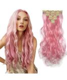 Iluu 16 Clip In Synthetic Hair Extensions - 100g Long Wavy Curly Light Pink #2317 for Cosplay & Party - Full Head Thick 7 Pieces - Buy Online on GoSupps.com