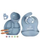 Bebefant Baby Weaning Set - Suction Bowl, Plate, Cup, Bib, Fork & Spoon - Blue | Baby Led Weaning & Feeding Essentials - Buy Online on GoSupps.com
