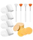 Spa Facial Headband, 30 Compressed Facial Sponges, and 4 Mask Fan Brushes Set - Esthetician Supplies in Yellow, White, Orange - Buy Online on GoSupps.com