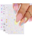 YOSOMK Flower Nail Art Stickers 5D Embossed Nail Decals Spring Daisy Nail Art Design Self Adhesive Nail Supplies White Yellow Colorful Flower Nail Stickers for Women Manicure Decoration 5d Nail Stickers-4 - Buy Online on GoSupps.com