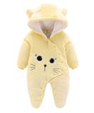 JiAmy Newborn Baby Winter Hooded Romper Fleece Snowsuit Jumpsuit - Cartoon Cat Outfit | 9-12 Months Yellow - Buy Online on GoSupps.com