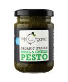 Mr Organic - Organic NAS Basil & Chilli Pesto 130g (Pack of 6) - Non GMO & Preservative Free - Gluten Free & Vegan - for Healthy Home Cooking - Buy Online on GoSupps.com