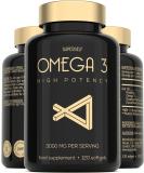 Fish Oil Omega 3 Capsules High Strength - 3000mg Triple Potency - Easy to Swallow with No Fishy Aftertaste - 120 Softgels - UK Made Omega 3 Supplements High in DHA & EPA - Pure & Sustainable Fish Oil - Buy Online on GoSupps.com