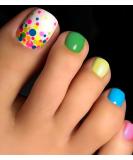 Morily Fake Toe Nails Short Square - White Colorful Press On Toenails | 28Pcs Glossy Acrylic Toenail Kit for Women - Summer Dots - Buy Online on GoSupps.com