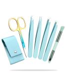6 Pcs Professional Eyebrow Tweezers Set with Leather Case | Women's Facial Hair Grooming Kit | Curved Scissor for Ingrown Hair | 6 in 1 - Buy Online on GoSupps.com