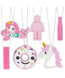 6 PCS Sensory Chew Necklace Teether Toys | Food Grade Silicone for Kids | ADHD & Autism Chew Pendant Toy | Adjustable Buckle | Pink - Buy Online on GoSupps.com