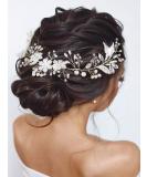 Unicra Bride Flower Wedding Hair Vine Leaf Silver Bridal Hair Piece Pearls Hair Accessories for Women and Girls - Buy Online on GoSupps.com