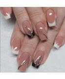 Foccna Square Press on Nails Rhinestone Black Fake Nails Tips Women's French False Nails White Medium Glossy Daily Wear Artificail Nails for Nail Art Manicure Decoration 24pcs French Nails - Buy Online on GoSupps.com