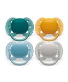 Philips Avent Ultra Soft Schnuller- 4 Pack BPA-free extra soft pacifier for babies from 6-18 months including transport and sterilization box sorted (orange/blue/gray) 1 piece (4 Pack) orange/blue - Buy Online on GoSupps.com