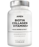 Amen Biotin Collagen Vitamins+ - 10,000mcg Hair Skin Nail & Immunity Support - 3 Month Supply - 90 Capsules - Buy Online on GoSupps.com