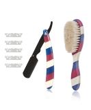 Buy Professional Barber Straight Edge Razor & Fade Brush Set | 5 Blades for Close Shaving & Hair Cutting | Red/White/Blue - Buy Online on GoSupps.com