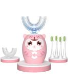 Kids Electric U Shaped Toothbrush - Rechargeable Sonic Toothbrush with 6 Modes & 6 Soft Brush Heads for Ages 8-15 - Pink - Buy Online on GoSupps.com