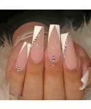 YOSOMK French Tip Press on Nails Long with Rhinestones - Pink & White Coffin Artificial Nails for Women - Buy Online on GoSupps.com