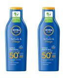 Nivea Sun Protection & Care Sun Milk LSF 50+ | 200 ml Sunscreen with 48h Moisture | UVA/UVB Protection | Pack of 2 | International Shipping - Buy Online on GoSupps.com
