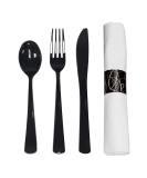 Party Essentials Disposable Silverware Set - Pre Rolled Napkin and Cutlery - Black - 50 Units - Buy Online on GoSupps.com