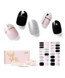 NAILOG Semi Cured Gel Nail Strips 34 pcs Salon-Quality Gel Nail Stickers Long Lasting Nail Wraps for Women with Soft Gel Finish Black & Pink Timeless Strings - Buy Online on GoSupps.com