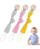 Vicloon Baby Dummy Clips - 3 Pack Wooden Dummy Clip for Boys and Girls | BPA Free Soother Pacifier Chain Holder | Teether Toy | Pink/Gray/Yellow - Buy Online on GoSupps.com