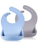 Vicloon Silicone Baby Bib 2PCS - Waterproof Bibs with Food Catcher Pocket - Adjustable Unisex Toddler Bibs (Grey-Blue) - Buy Online on GoSupps.com