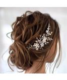 Prosy Bridal Wedding Flower Hair Comb Slide - Silver Crystal Hair Accessories & Rhinestone Headpiece for Women & Girls - Buy Online on GoSupps.com